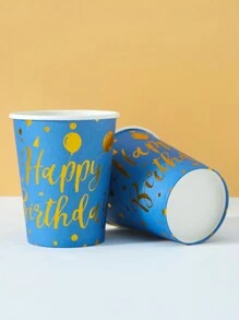 10pcs/25pcs Disposable Paper Cups, Blue Background With Gold Birthday Balloon Cups, Cold Drink And Coffee Cups, Suitable For Birthday Parties, Family Gatherings, Picnics, And Party Decorations - Multicolor - View 6