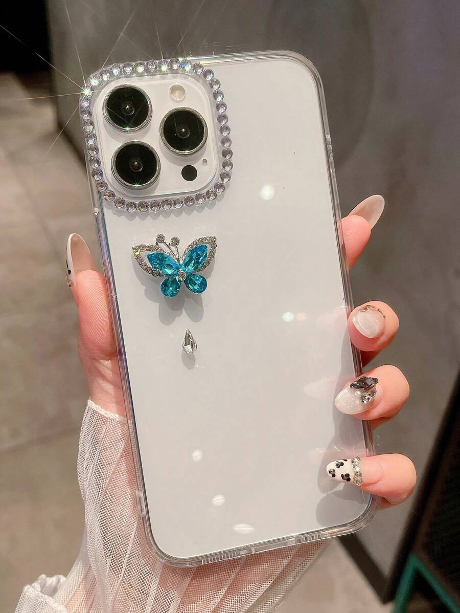 全新时尚简约手工水晶透明防黄亚克力水钻钻石心形奢华闪亮防摔手机壳适用于 iPhone11/12/13/14/15/16/PROMAX