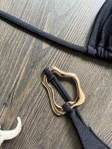 Bộ bikini màu trơn viền kim loại bất đối xứng mới, đồ bơi gợi cảm cho phụ nữ đi biển, đi nghỉ hè - Màu xanh Ô liu - Xem 4