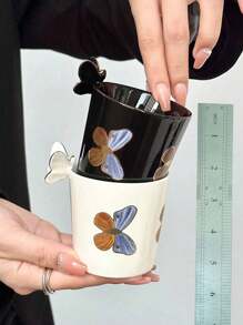 1pc Creative Small Ceramic Butterfly Pattern Espresso Cup And Saucer Set, 125ml Capacity, With 3D Butterfly Decoration On Rim, Suitable For Living Room And Home Back To School - Multicolor - View 9