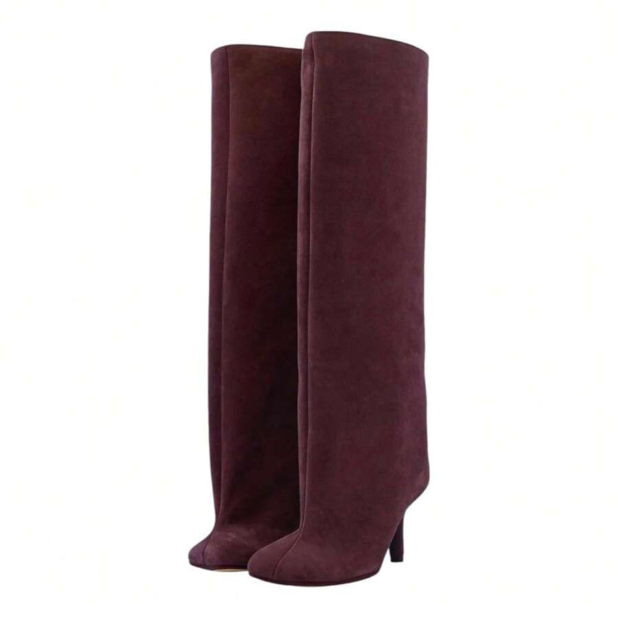 Stivali alti al ginocchio da donna Stivali alti al ginocchio in pelle scamosciata - Bordò - Visualizzare 1