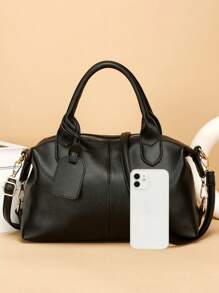 1 pieza Bolso de hombro de mujer de moda, adecuado como regalo del Día de la Madre, diseño minimalista y casual, bolso de hombro y cruzado para dama, bolso para mamá de mediana edad, de cuer - Negro - Ver 4