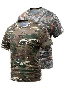Camiseta de manga corta para hombres con camuflaje biónico para actividades al aire libre como caza y pesca