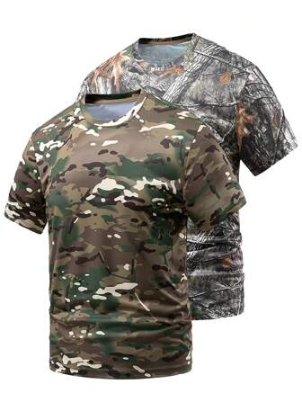 Camiseta de manga corta para hombres con camuflaje biónico para actividades al aire libre como caza y pesca