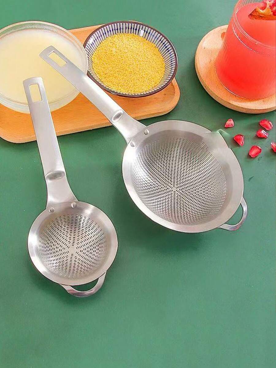 304 不锈钢细网过滤器，家用豆浆过滤器，食品补充剂米油过滤器一体式滤网勺，厨房配件，家庭厨师必备的厨房工具礼物，节省空间的厨房收纳盒，圣诞节厨房礼物之选 - 銀色 - 查看 1