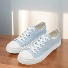 Ladies Canvas Shoes Men Women, Unisex Lace Up Plimsolls Pumps Low Top Trainers For Men Casual Sneakers Canvas Plimsoles Flat Shoes - Light Blue - View 1