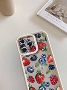 1pc Fashionable Blueberry/Strawberry Anti-Fingerprint Matte Sandstone Anti-Drop Phone Case Compatible With Apple///OPPO/Realme/Infinix