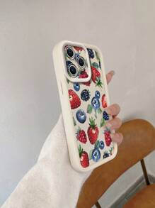 1pc Fashionable Blueberry/Strawberry Anti-Fingerprint Matte Sandstone Anti-Drop Phone Case Compatible With Apple///OPPO/Realme/Infinix