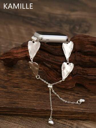 KAMILLE 1pc Women's Elegant Heart-Shaped Metal Smart Watch Band Compatible With 38/40/41/42/44/45/49mm Series Ultra/SE/8/7/6/5/4/3/2/1, Adjustable Clasp, Lovely Heart Design, Great For Valentine's Day Gift, Daily Wear, Gift For Friends