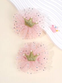 2 pezzi di fermagli per capelli con corona glitterata per ragazze, con perle finte e decorazioni in strass, colore beige e rosa, molletta per capelli con molletta per feste, festival e celebrazioni, accessori per capelli adatti per bambini e ragazze, perfetti come regalo, adatti per la vita quotidiana e le vacanze
