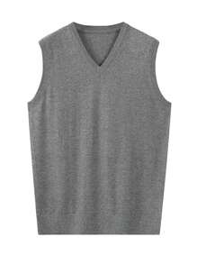 Autumn And Winter Men's Grey Knitted Waistcoat V-Neck Warm Simple Classic All-In-One Gentleman's Waistcoat Vest