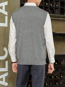 Autumn And Winter Men's Grey Knitted Waistcoat V-Neck Warm Simple Classic All-In-One Gentleman's Waistcoat Vest