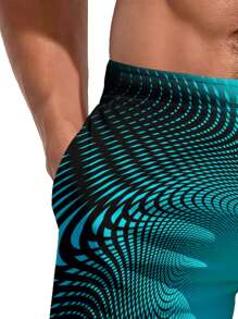 男士3D夏季几何涡旋彩色印花沙滩短裤舒适单层无内搭度假夏威夷短裤 - 彩色 - 查看 5