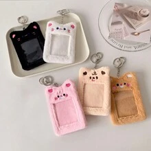 Cute Plush Kpop Photocard Holder With Keychain, Cartoon Bear Bunny Pig Photo Sleeve Card Holder Protector,School Supplies,Back To School - Multicolor - View 6