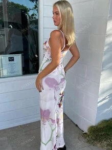 Printed Camisole Slim Long Skirt Two Pieces Set, Spring And Summer