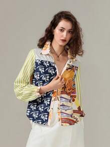 Women Button Down Shirt Casual Fashion Print Long Sleeve Blouse Tops For Streetwear Aesthetic Clothes