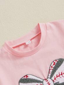Baby Girls Summer Sweet Romper Infant Short Sleeve Round Neck Rugby Bow Embroidery Romper
