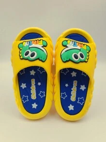 1 par de chanclas abiertas con diseño de dibujos animados para niños, hechas de PVC, cómodas y antideslizantes para interiores, exteriores, hogar, baño, verano
