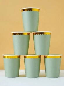 10 piezas/25 piezas Vasos de papel desechables, vasos de papel con borde floral verde salvia y dorado, adecuados para fiestas de cumpleaños, reuniones familiares, picnics, decoración de fiestas - Multicolor - Ver 1