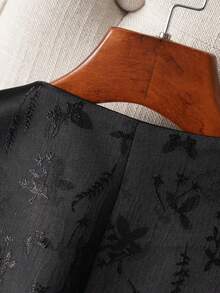 1 件女士优雅花卉 V 领背心，短袖涤纶西装外套，带仿口袋，单排扣春秋时尚背心