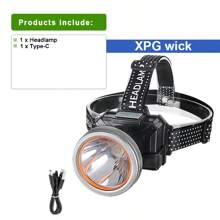 Faro frontal LED súper brillante y potente XPG con alta luminosidad para exteriores, pesca, 3 modos, recargable, alta luminosidad, batería incorporada, ideal para caza, campamento, con linterna zoom COB
