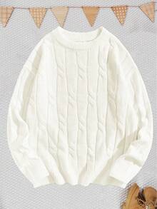 1pc Girls Teen Minimalist Solid Color Cozy Casual Outdoor Pullover Warm Thick Knitted Sweater, Autumn/Winter - trắng - Xem 6