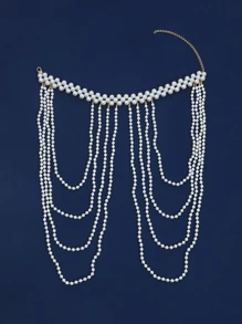 1 pezzo Elegante e raffinata catena da corpo in finta perla bianca intrecciata a mano per donna, perfetta per feste, sfilate di moda e regali