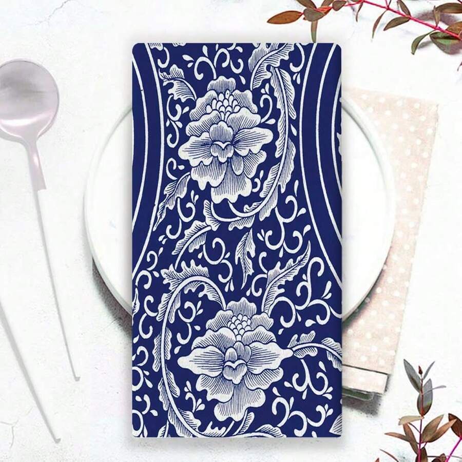 2 Pcs Set Vintage Porcelain Floral Pattern Kitchen Dishcloths, Highly ...