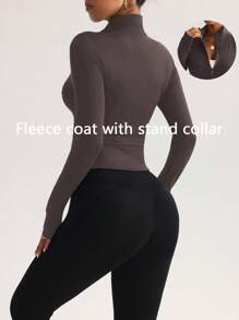 FWH Completo da allenamento slim-fit e traspirante per uso all'aperto, con protezione solare, cerniera, elasticizzato, semplice e snellente, di alta qualità, moda streetwear di base, elastico e casual, colore unico, valorizzante, elegante, aderente, con fodera termica, giacca da yoga a maniche lunghe