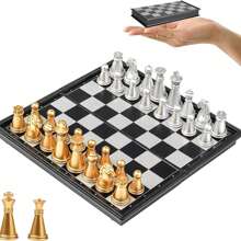 Chess Sets - Travel Chess Set That Stows In Your Pocket - Magnetic Chess Set With Folding Case(Gold And Silver Pieces) Family, Gathering, And Halloween/Thanksgiving Day/Christmas Gift