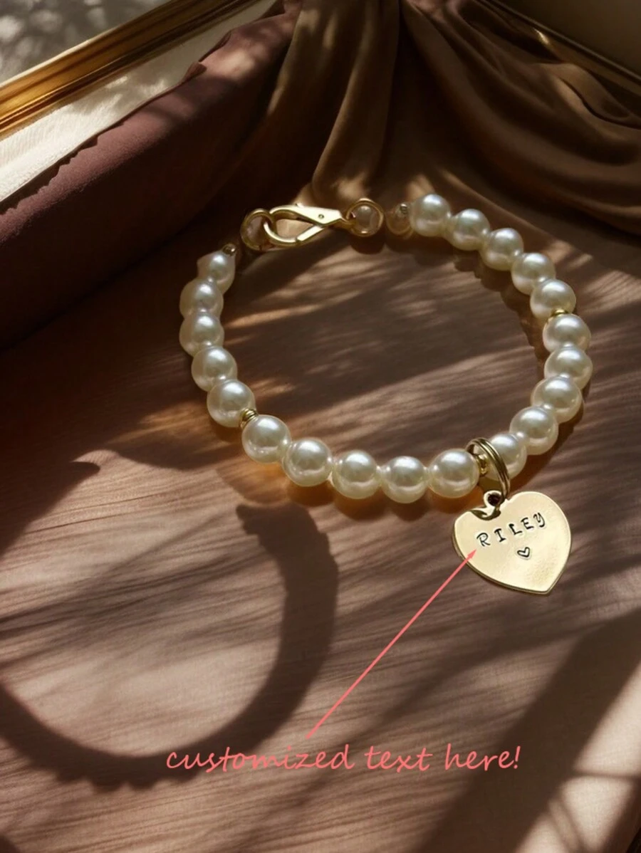Custom Pearl Dog Collar Necklace With Gold Tag, Pearl Cat Collar With Name, Personalized Pet Jewelry, Jewelry For Cat, Gift For Dog - View 1