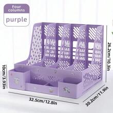 Multi-Color File Rack Folder Storage Box Desktop File Box Multi-Functional File Basket Multi-Layer Shelf Office Bookshelf - Purple - View 1