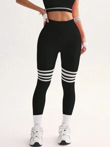 TCVC Sportlich gestreifte linenfarbene High Waist Crinkle Yoga Leggings für Damen, hochdehnbare nahtlose Strumpfhosen für Indoor- und Outdoor-Workouts, Bauchformung, Pfirsichhintergrund, lässig und vielseitig