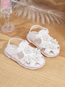 Baby & Toddler Girls' Sweet And Cute Sandals With Flower Embellishment, Suitable For Indoor And Outdoor In Summer
