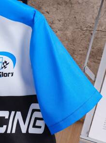 1pc Boys' Sporty Printed Collar Shirt With Racing Car Elements, Outdoor Leisure, Spring/Summer