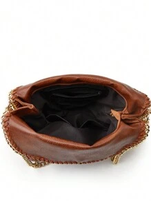 حقيبة يد نسائية عصرية أوروبية وأمريكية، حقيبة سلسلة كاجوال، حقيبة كتف جلد PU منسوجة يدوية بطراز قديم، حقيبة خصر قابلة للطي ذات سعة كبيرة، مع سلسلة ذهبية، متعددة الاستخدامات