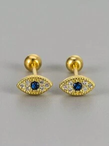 1pc Simple New Fashion Micro-Inlaid Rhinestone Blue Eye Stainless Steel Cartilage Earring