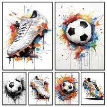 1 tấm áp phích nghệ thuật treo tường Pop Watercolor Graffiti Football Shoes Canvas Painting Modern Art Poster Inspirational Wall Picture Men Boy Living Room Home Decor Canvas, Không khung - Nhiều màu - Xem 2
