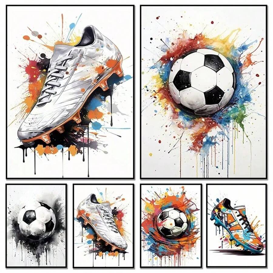 1 tấm áp phích nghệ thuật treo tường Pop Watercolor Graffiti Football Shoes Canvas Painting Modern Art Poster Inspirational Wall Picture Men Boy Living Room Home Decor Canvas, Không khung