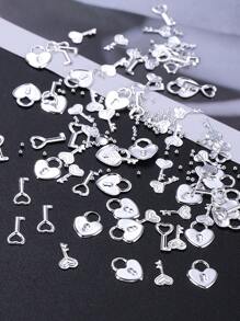 Sliver Heart Lock & Key Nail Art Decoration With 0.8Mm Steel Beads, Valentine'S Day Luxury Heart Lock Key Manicure Charm, Y2K Nail Gems Nail Art Ornaments For Nail Salon, Manicure Art Accessories Tools, Great Gift For Girl And Woman, Nail Supplies Nails Nail Charms