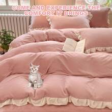 Comfortable Velvet Bedding Comforter Set,Soft Brushed Microfiber Reverse For Bed In A Bag Cozy Velvet Comforter Sets,All-Season Home Textile,Duvet Cover Set With Sham For Twin,Queen Size,Christmas New Year Holiday Gifts - Dusty Pink - View 9