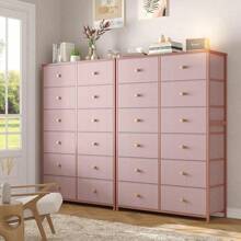 Pink Dresser For Bedroom 12 Drawer Dresser With Wooden Top & Metal Frame Tall Dressers For Bedroom Dressers & Chest Of Drawers For Bedroom,Closet,35" L X 12" W X 52" H Pink - Pink - View 2