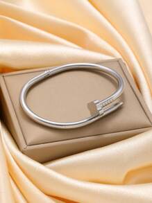 3pcs Silver Glitter Clover Zirconia Encrusted Bangle Bracelet Set, Suitable For Women's Daily Wear