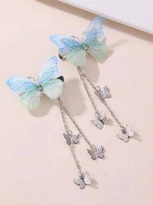2pcs Women's Simpilistic Elegant Butterfly Tassel Hair Clips, Suitable For Daily Wear