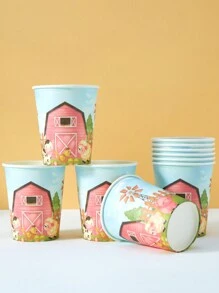 10个/25个一次性纸杯，动物农场主题纸杯，适用于冷饮和咖啡，适合生日派对、家庭聚会、野餐、派对装饰 - 彩色 - 查看 3