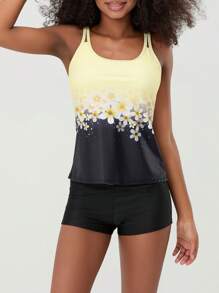 Women's Tankini Sets Summer Floral Print Tank Top With Shorts Swimsuits Two Piece Bathing Suits