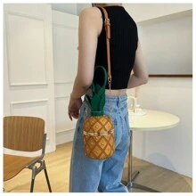 Personalized Pineapple Shape Bag Small Fresh Literary Girl Crossbody Rivet Chain Cylinder Bag - Brown - View 4