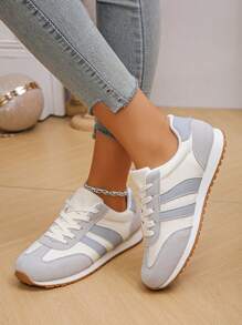 Women's Lace Up Solid Color Versatile Platform Round Toe Sneakers, Elegant Lace Up Mesh Breathable Thick Sole Women Sports Shoes, Suitable For Spring And Autumn