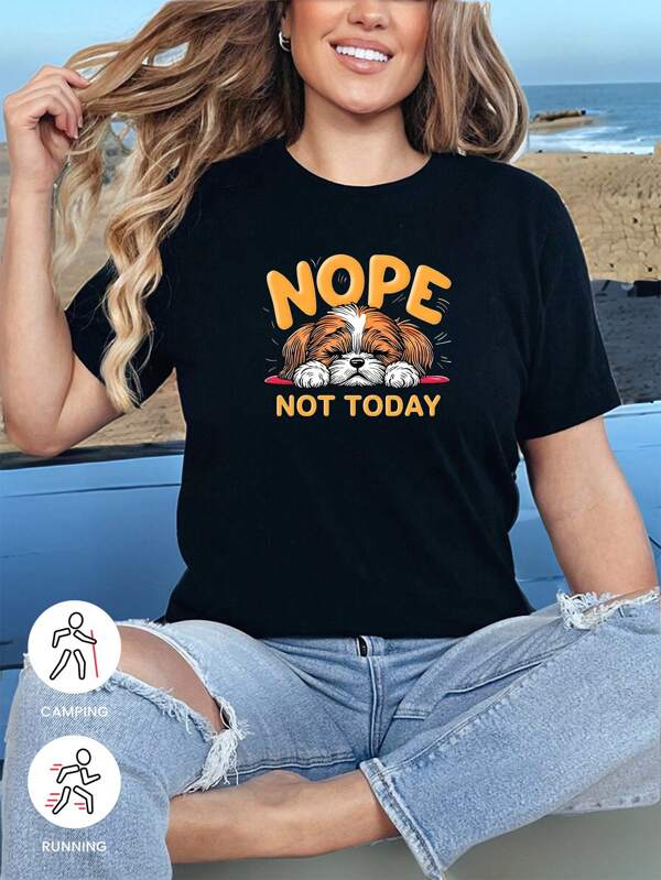 SUPSHUSY Upcoming Spring/Summer "NOT TODAY" Letter Printed Women's Short Sleeve T-Shirt, Graphic Crew Neck Short Sleeve Top, "NOPE" Graphic Short Sleeve Breathable And Soft, Suitable For Outdoor Sports And Leisure In Summer And Spring