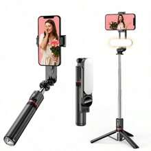 44" Extendable Phone Tripod With Selfie Stick, Fill Light, Wireless Bluetooth Remote, 600mAh Battery